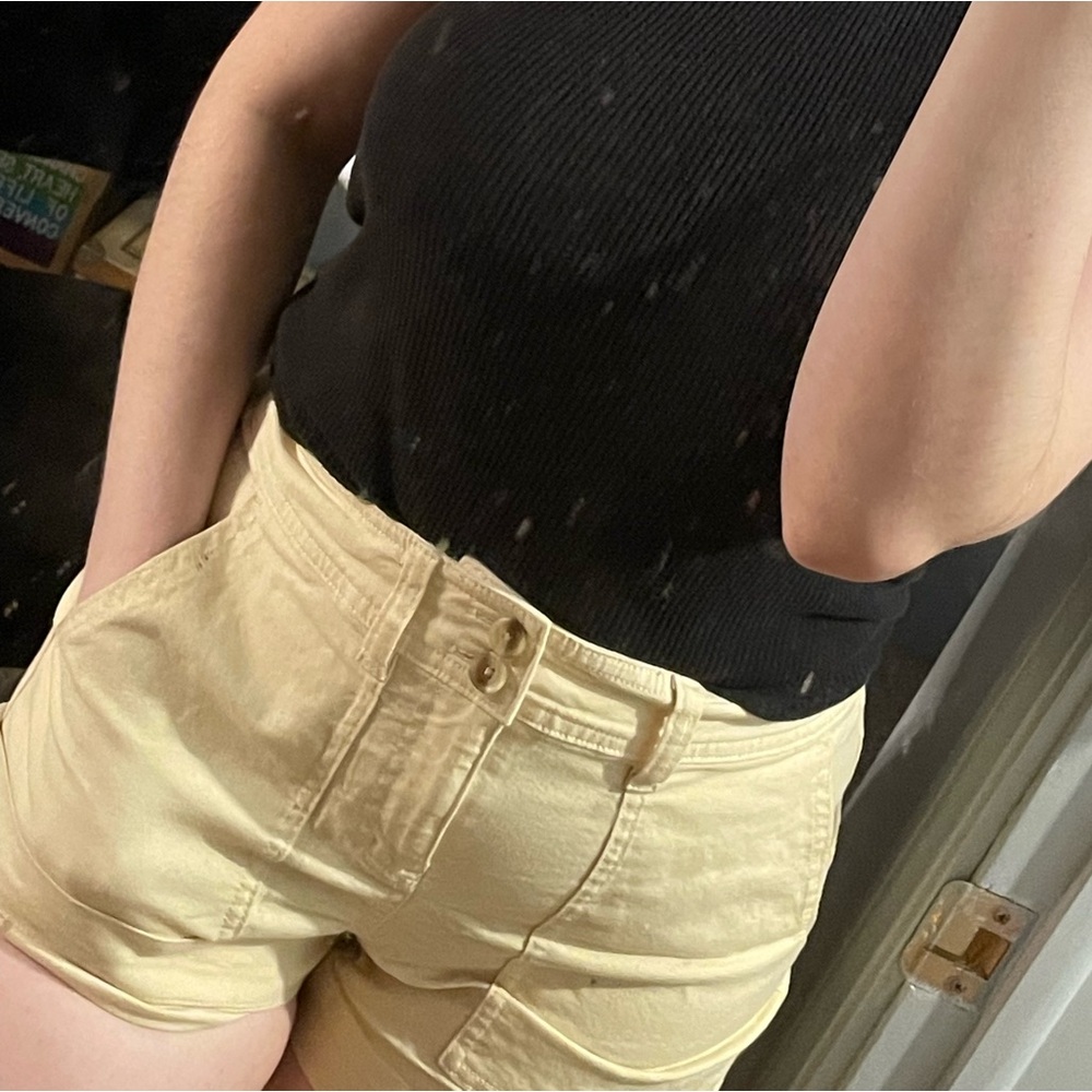 pastel yellow trouser shorts